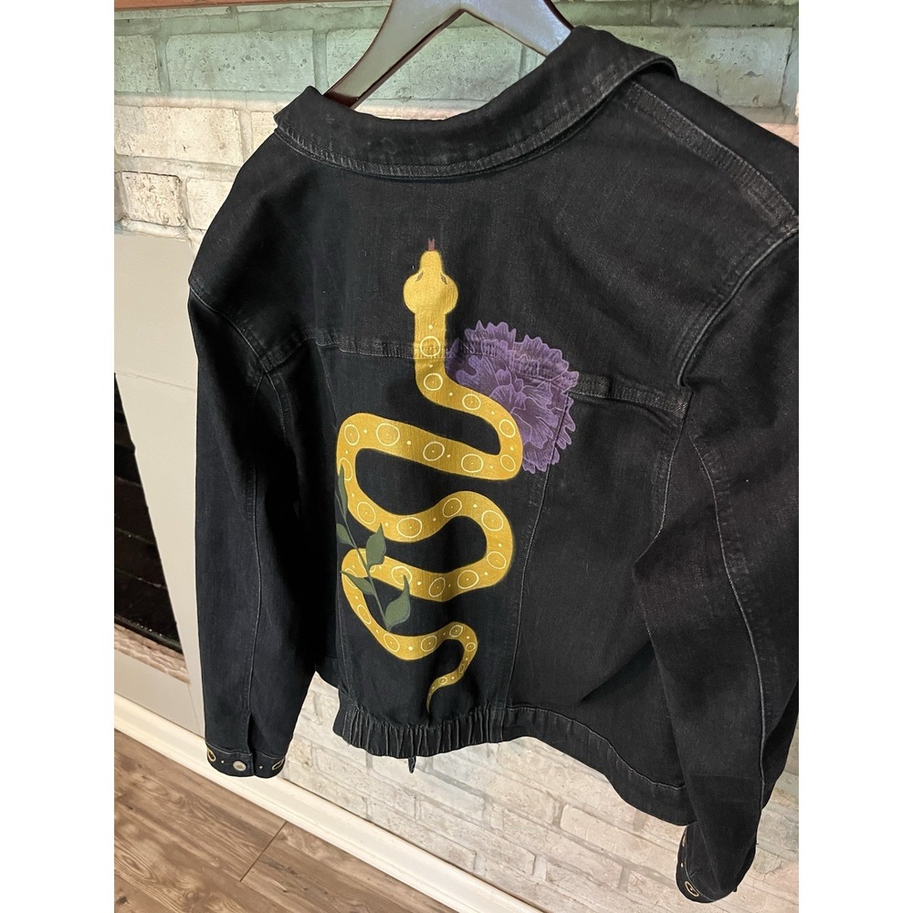 Custom Painted Women's Denim Jacket Metallic Gold Snake.‎ Reputation Era!
